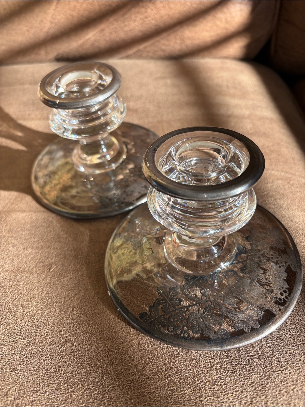 Clear Glass Candlestick Holders with Silver Rim - Home Accents